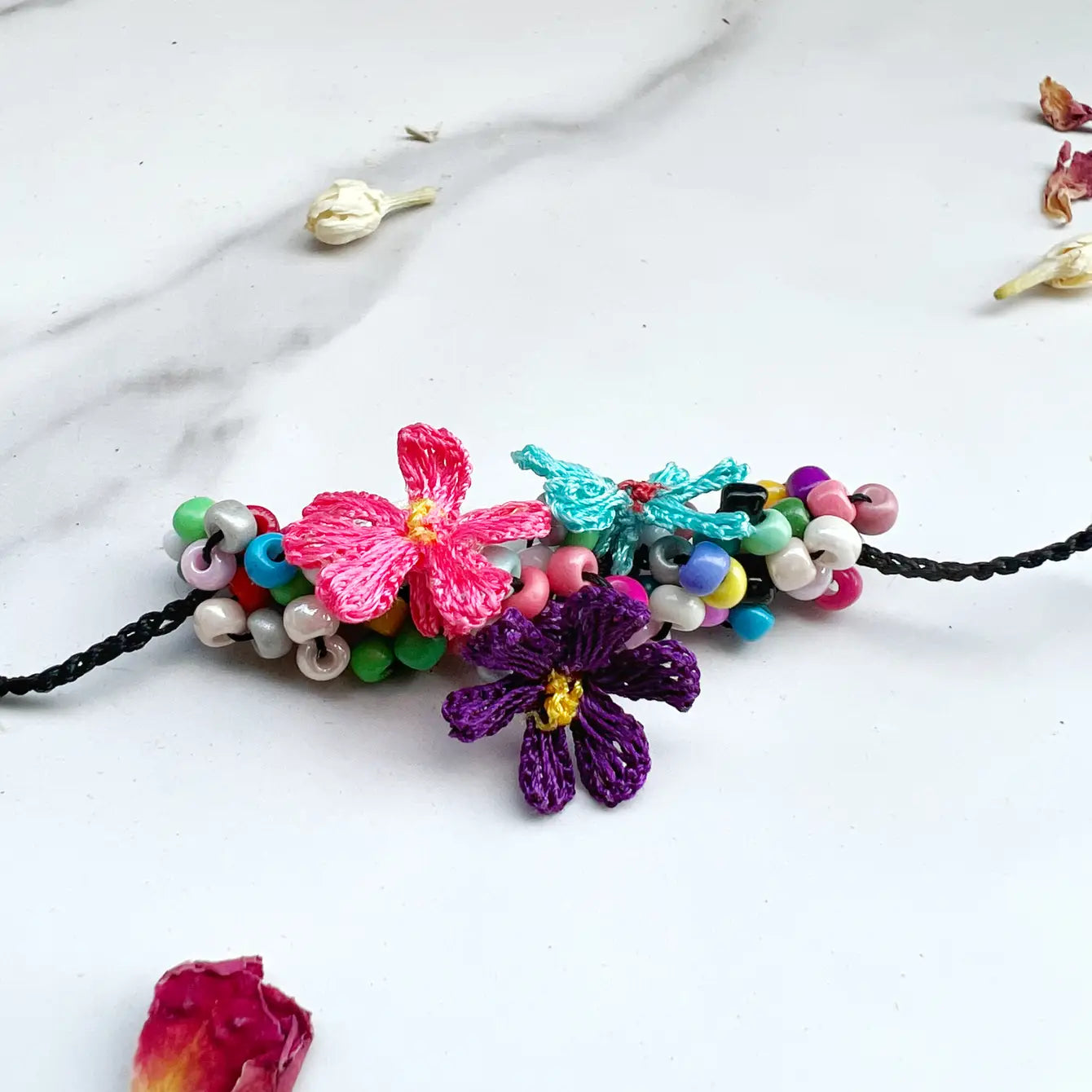 Floral Blossom Crochet Beaded Bracelet/Anklet - 12pcs