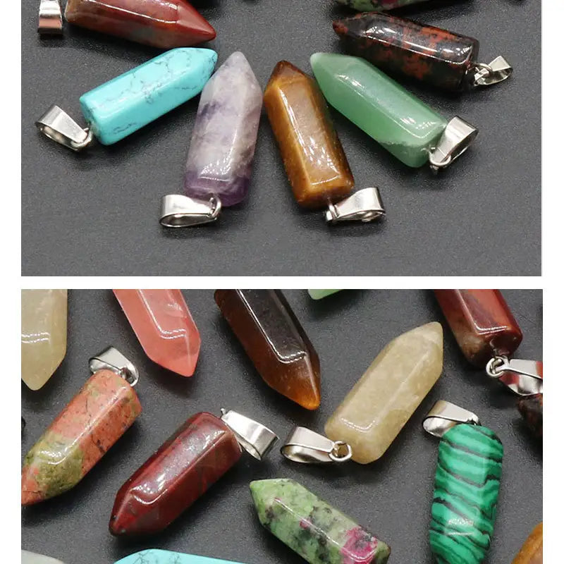 Gemstone Hexagon Column Pendant - Assortment 20 Pcs