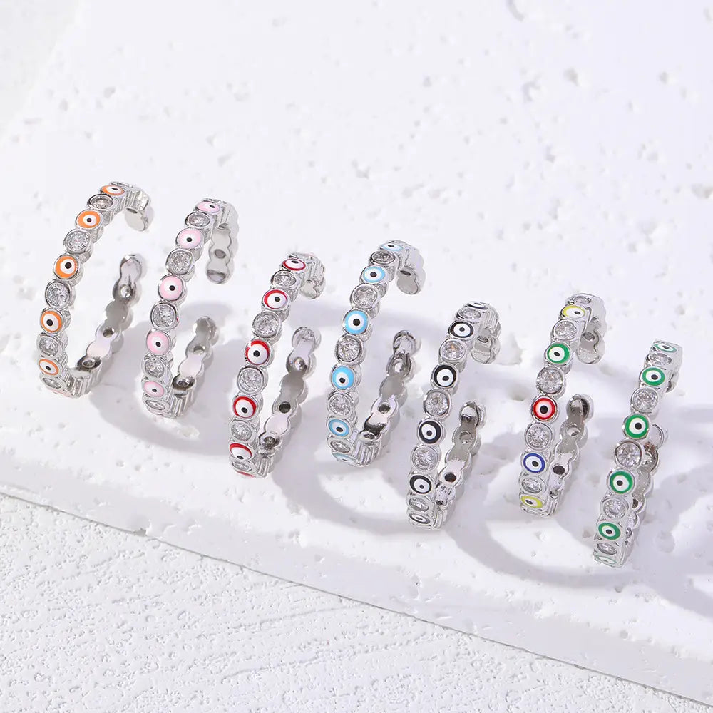 Evil Eye Open Ring Set - 12 Pcs With Ring Tray