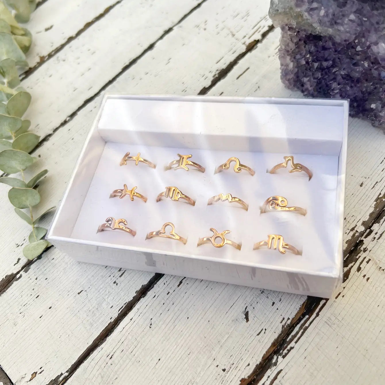 Zodiac Ring Set -Rose Gold - 12 Pcs With Ring Tray