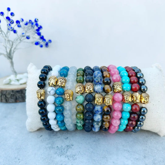 Gemstone Buddha Bracelet - 12 Pcs