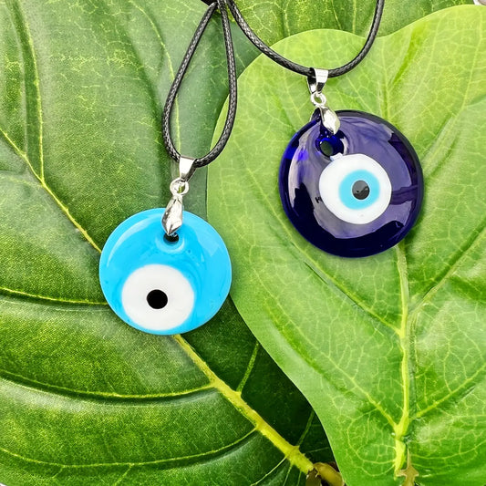 Evil Eye Protection Glass Necklace - Dark Blue 12 Pcs