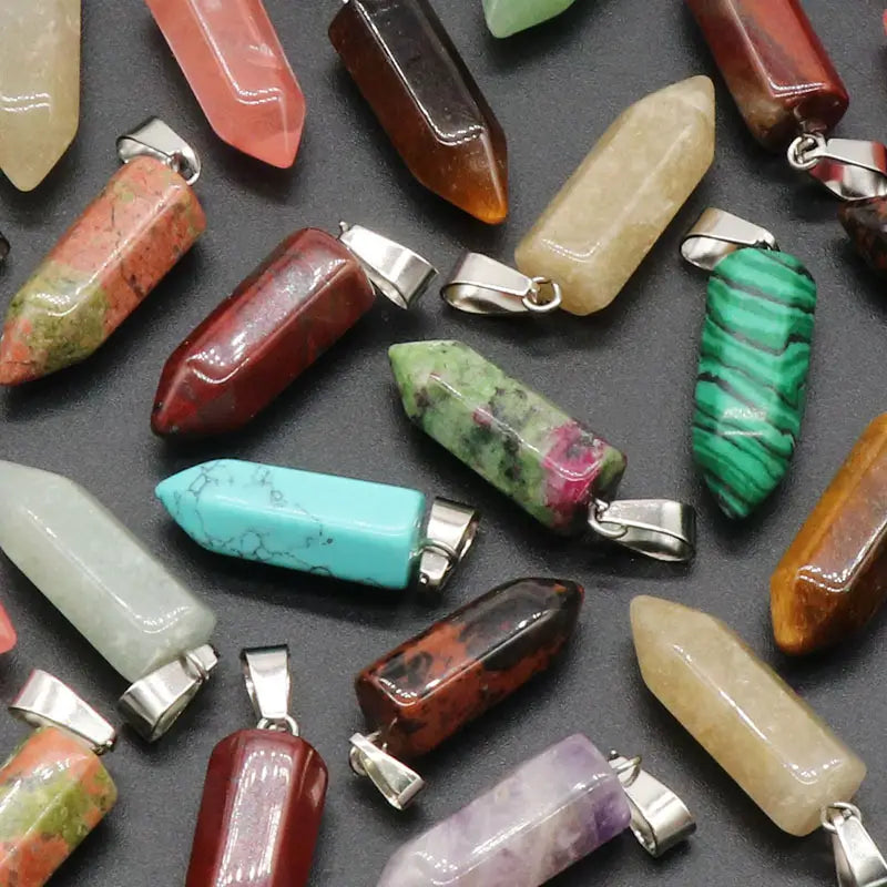 Gemstone Hexagon Column Pendant - Assortment 20 Pcs