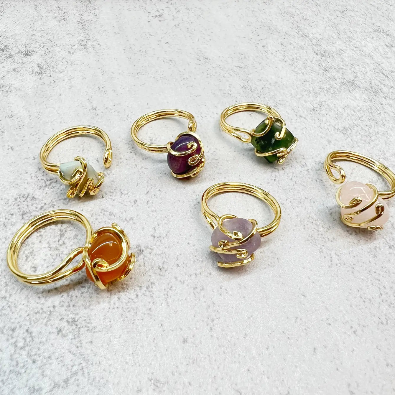 Wire-Wrapped Gemstone Open Ring Set - 100 Pcs