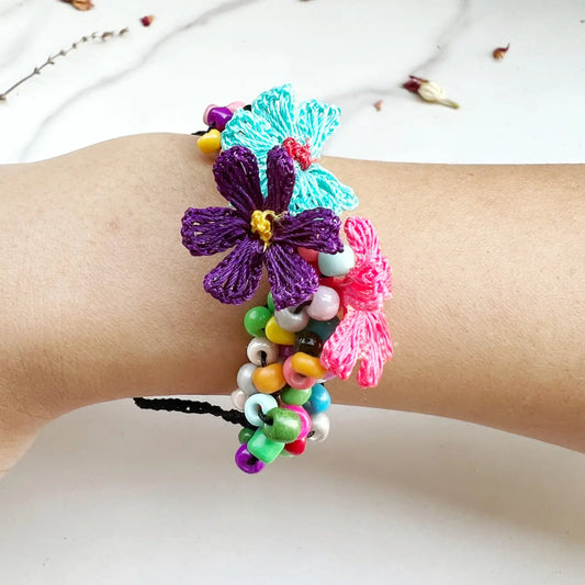 Floral Blossom Crochet Beaded Bracelet/Anklet - 12pcs