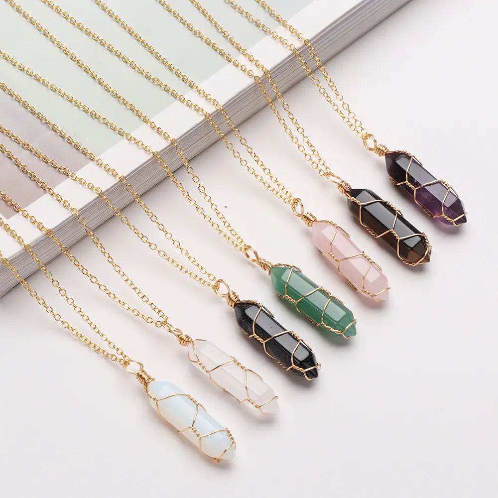 Crystal Wire Wrapped Necklaces - Assortment 12 Pcs