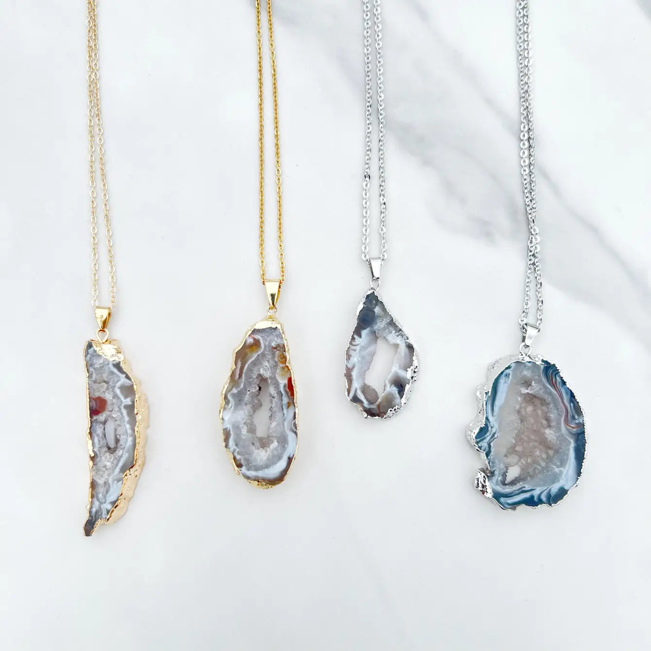 Geode Slice Crystal Necklace - 4 Pcs