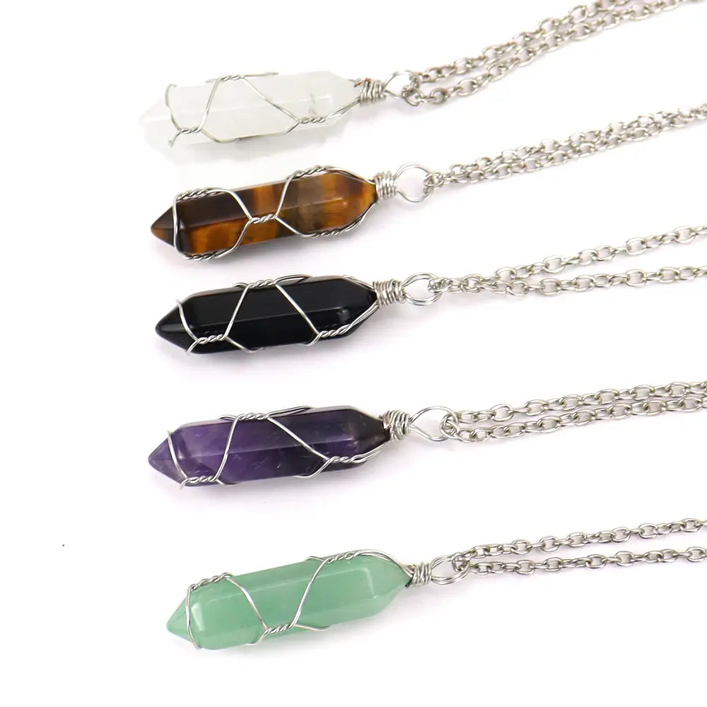 Crystal Wire Wrapped Necklaces Silver - Assortment 12pcs