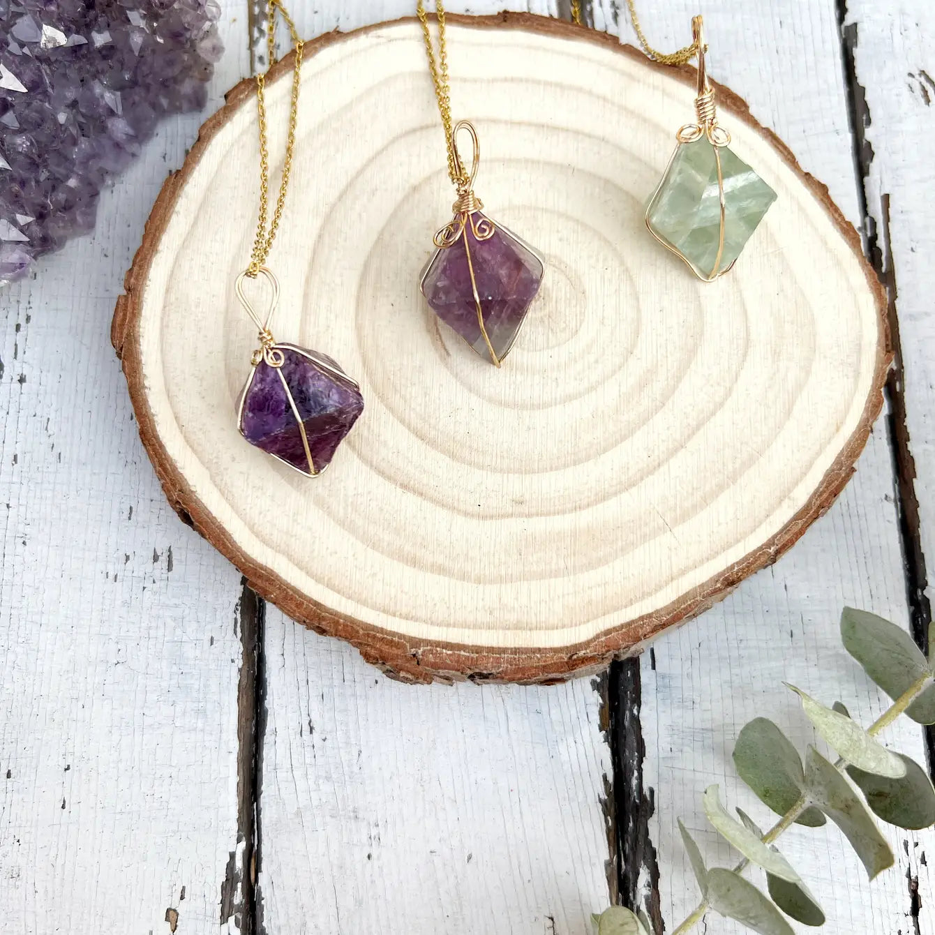 Raw Fluorite Wire Wrapped Necklace - Assortment 6 Pcs