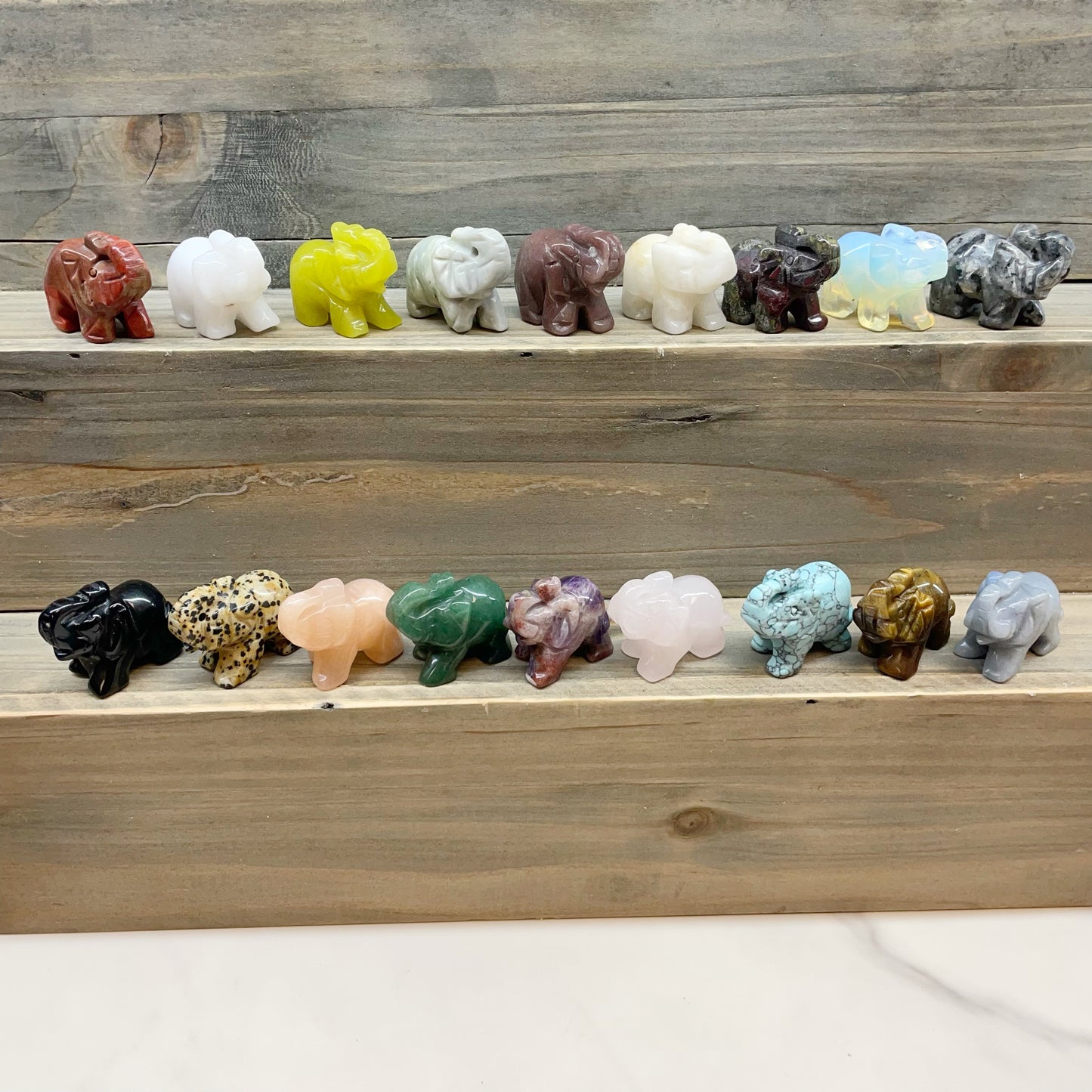 Gemstone Hand Carved Elephant Figurine - Assortment 12 Pcs