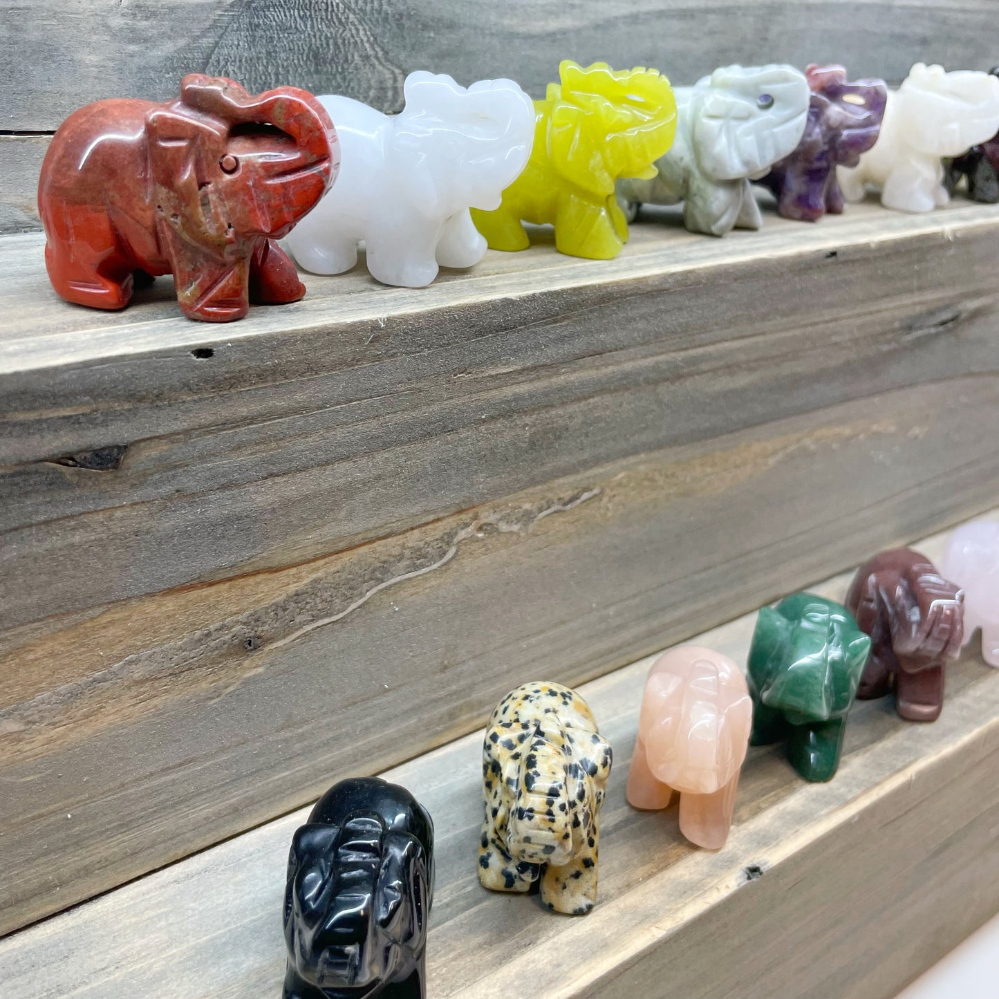 Gemstone Hand Carved Elephant Figurine - Assortment 12 Pcs