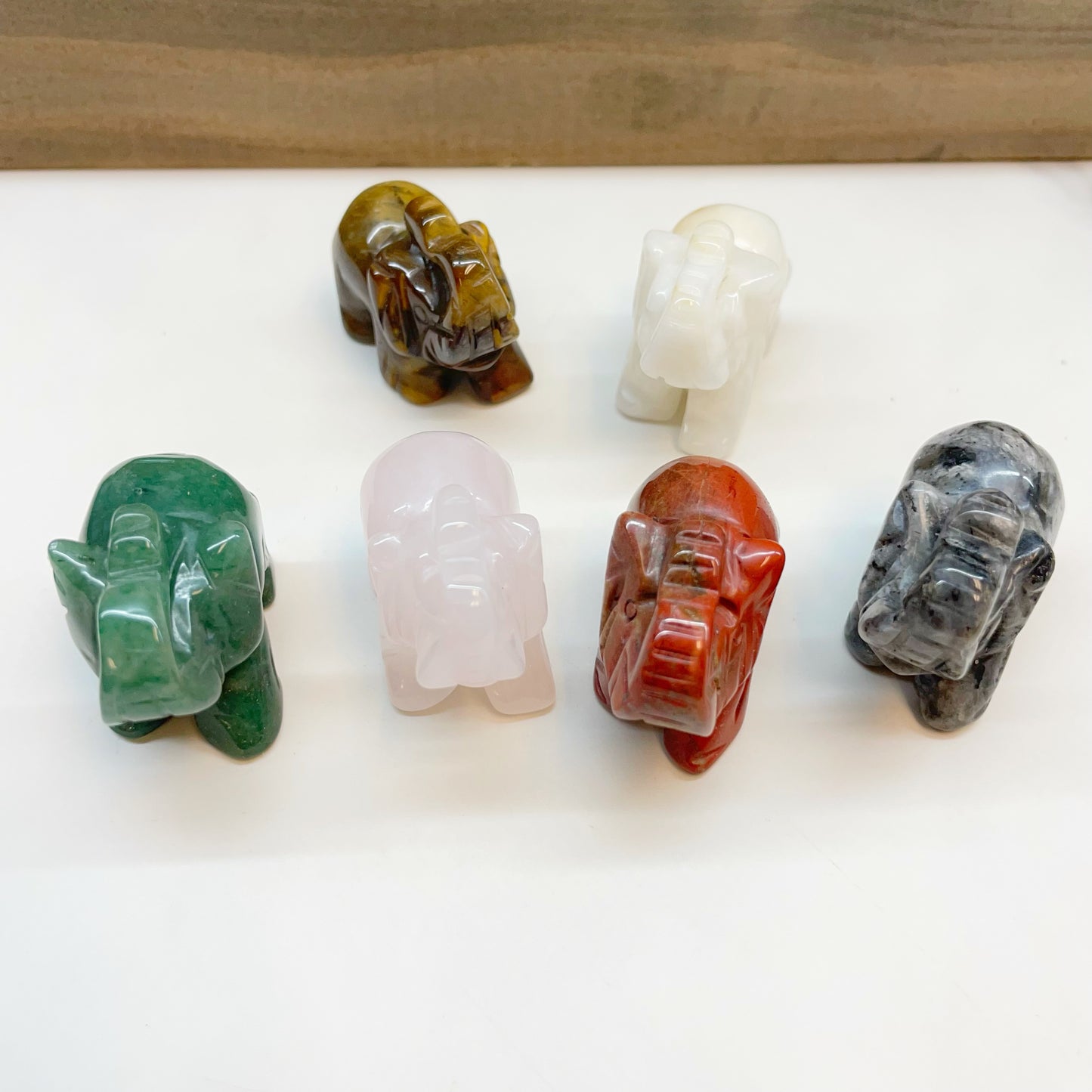 Gemstone Hand Carved Elephant Figurine - Assortment 12 Pcs