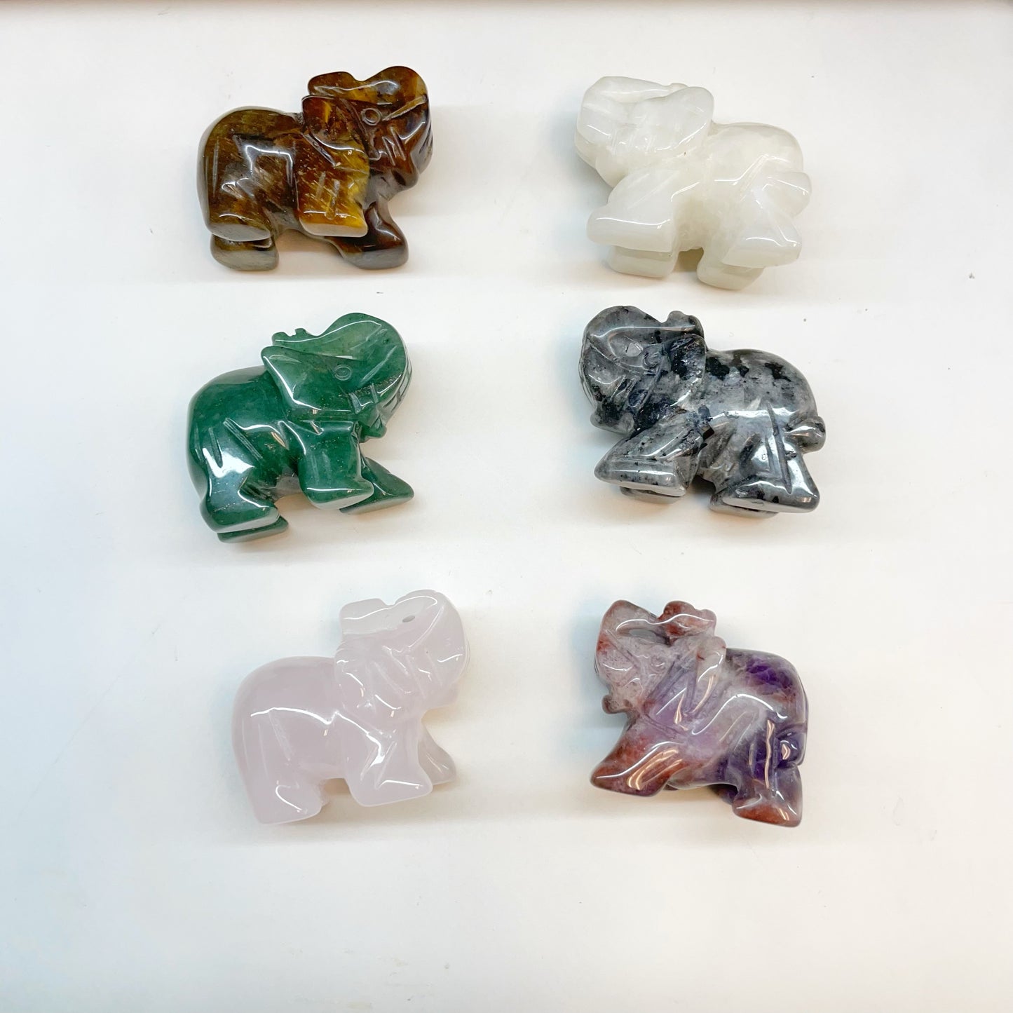 Gemstone Hand Carved Elephant Figurine - Assortment 12 Pcs