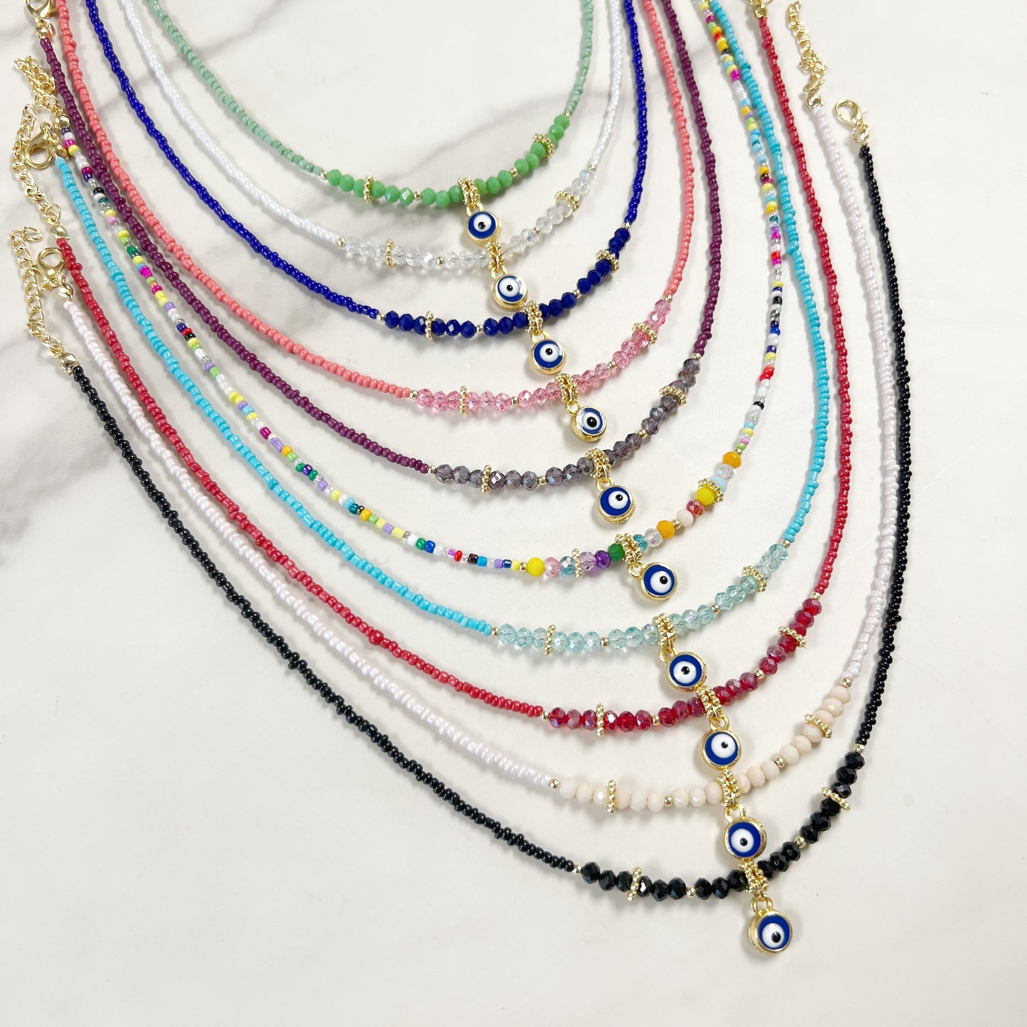 Evil Eye Protection Beaded Necklace-Assortment 12 Pcs