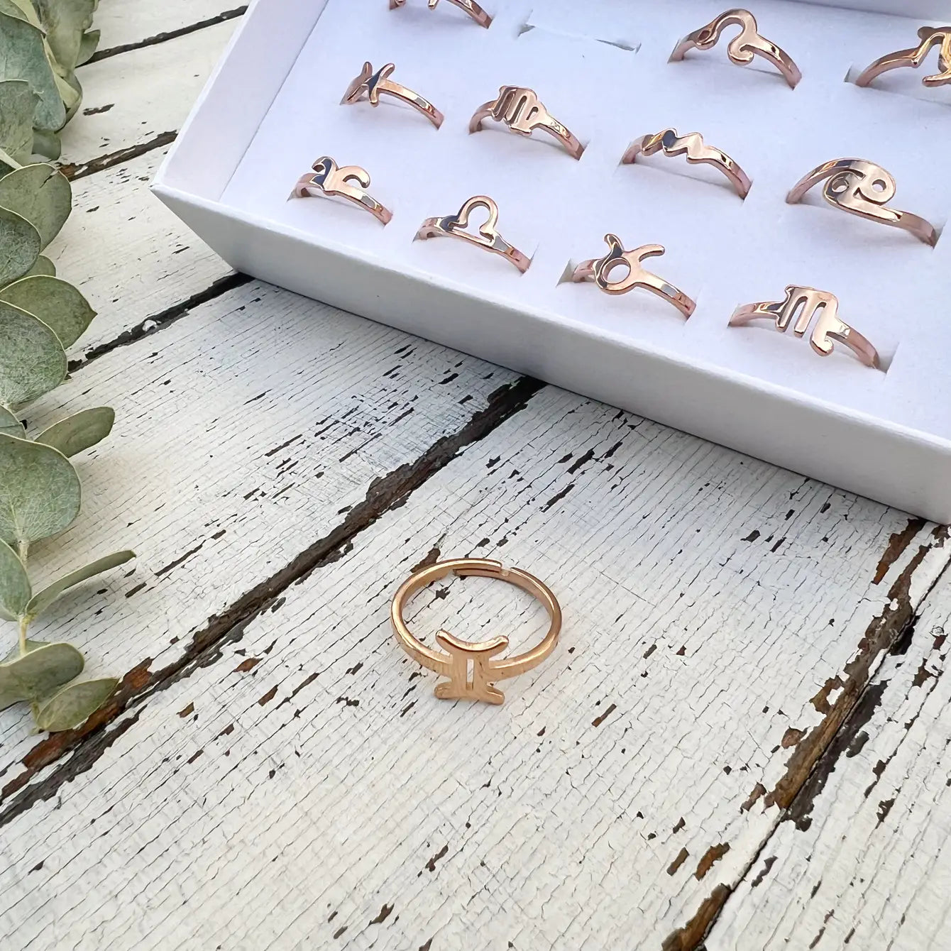 Zodiac Ring Set -Rose Gold - 12 Pcs With Ring Tray