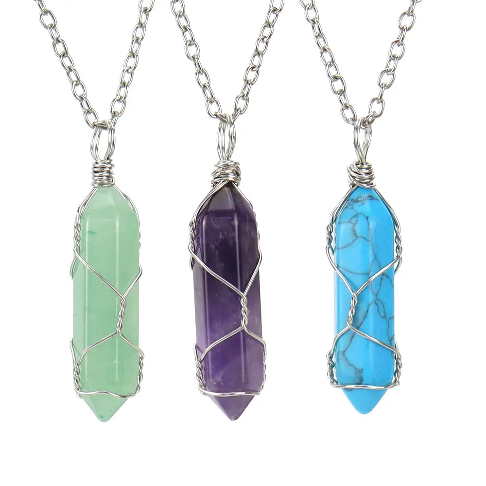 Crystal Wire Wrapped Necklaces - Assortment 12 Pcs