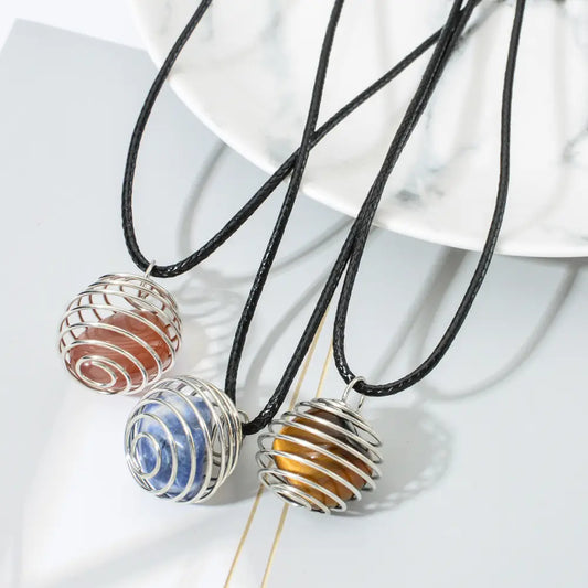 Gemstone Spiral Cage Necklace - Assortment 12 Pcs