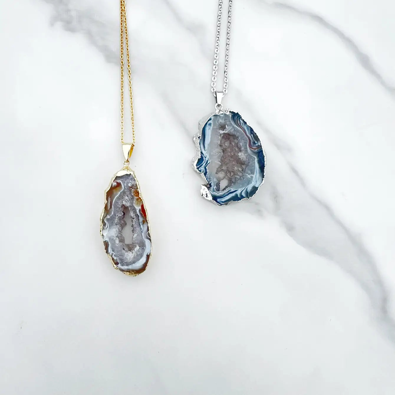 Geode Slice Crystal Necklace - 4 Pcs