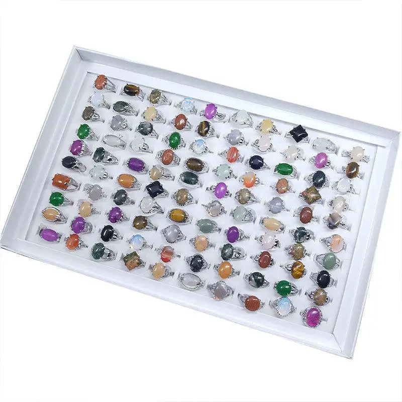 Genuine Semi Precious Gemstone Ring Set -100 Pcs