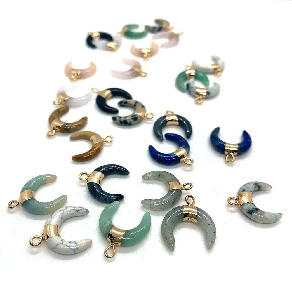 Dainty Gemstone Crescent Moon Pendant - Assortment 20 Pcs