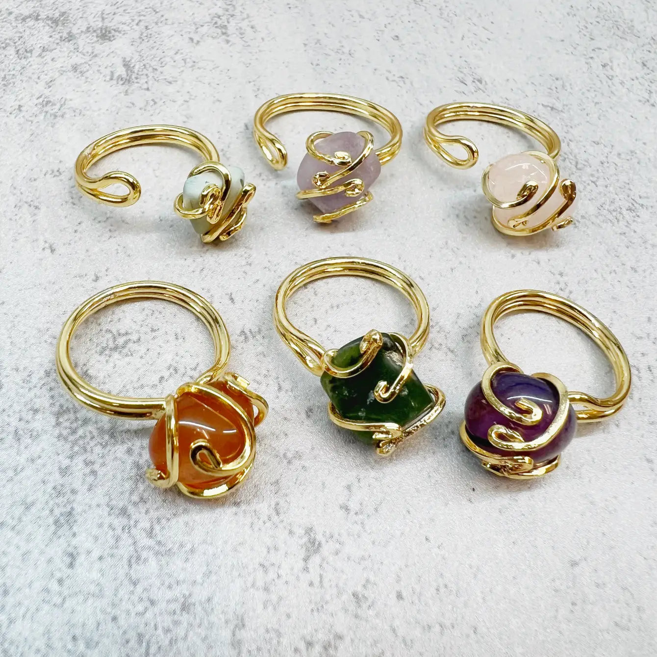 Wire-Wrapped Gemstone Open Ring Set - 100 Pcs