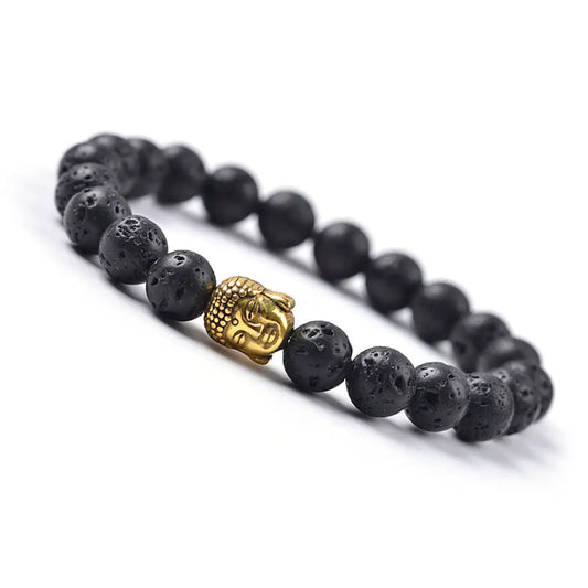 Buddha Bracelet - Lava Stone - 12pcs