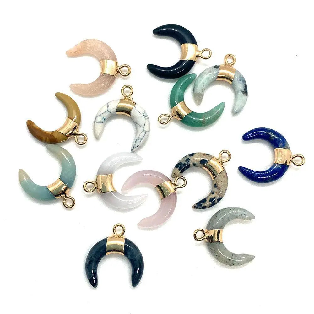 Dainty Gemstone Crescent Moon Pendant - Assortment 20 Pcs