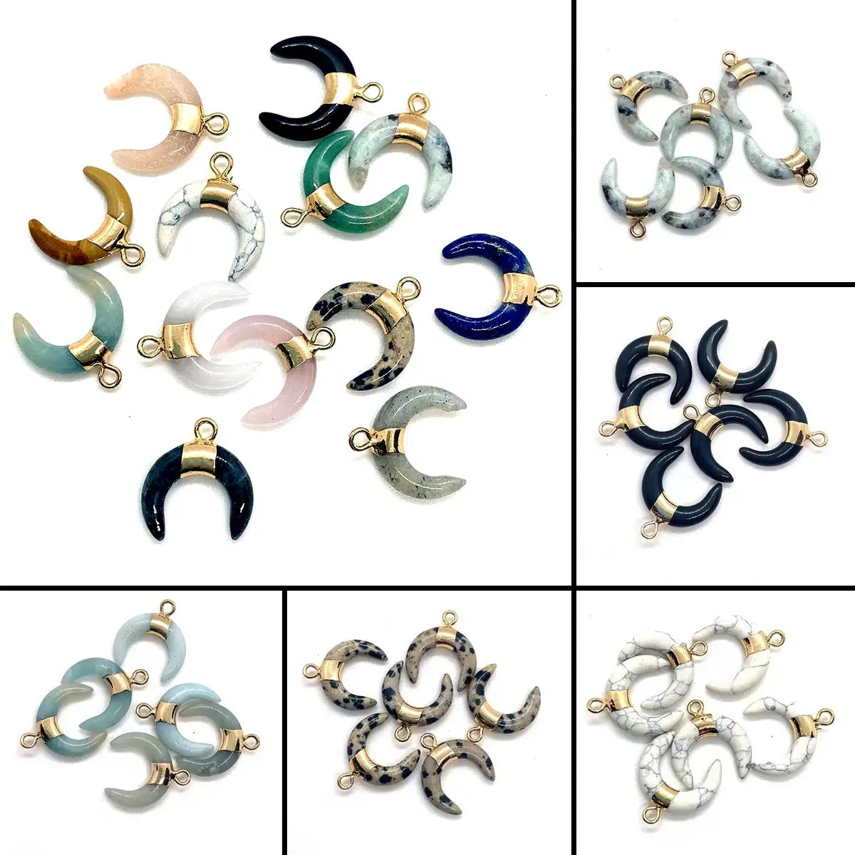 Dainty Gemstone Crescent Moon Pendant - Assortment 20 Pcs