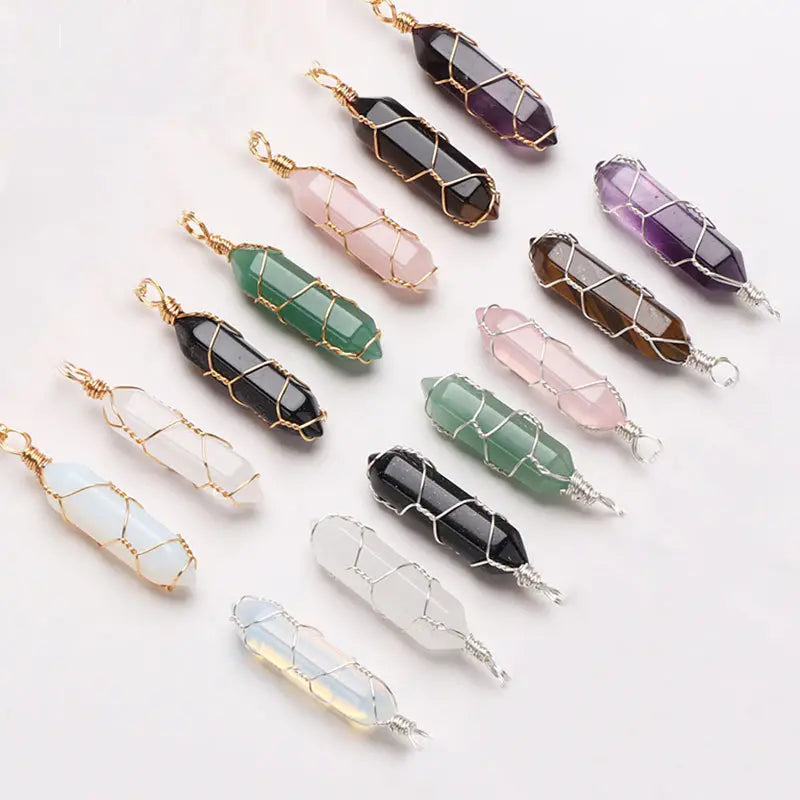 Crystal Wire Wrapped Necklaces - Assortment 12 Pcs