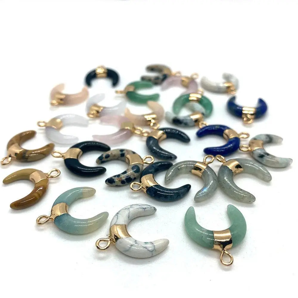 Dainty Gemstone Crescent Moon Pendant - Assortment 20 Pcs