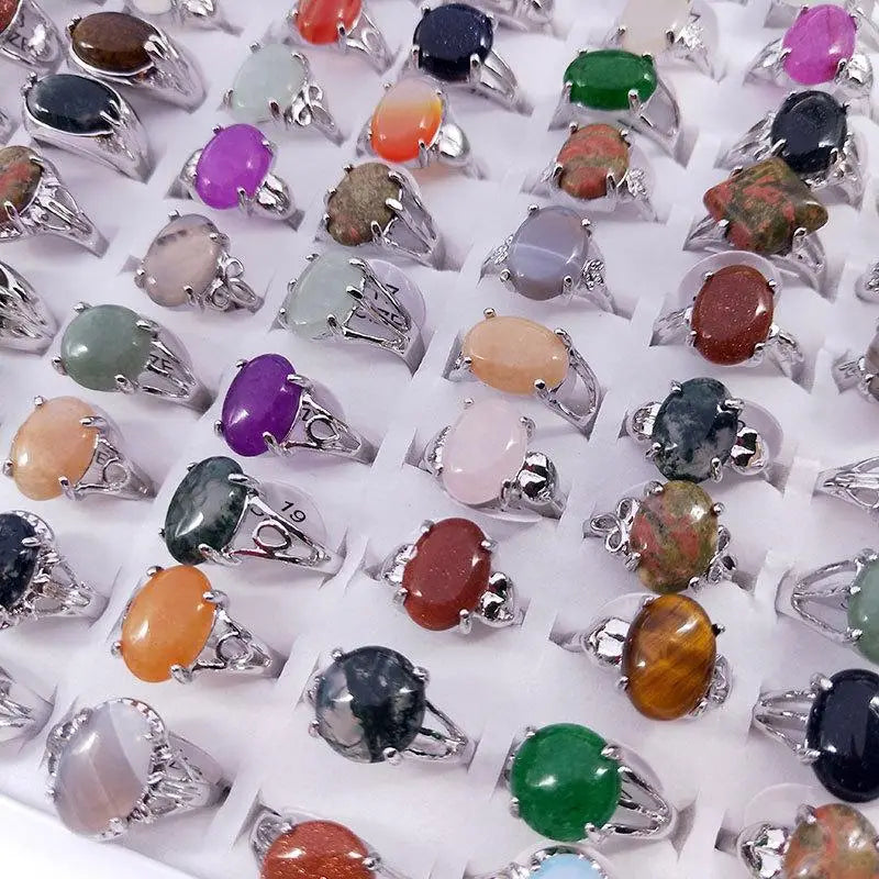 Genuine Semi Precious Gemstone Ring Set -100 Pcs